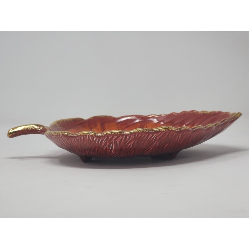 Ceramic‎ Dish Orange Leaf Shaped With Gold Trim Fall Colors - Picture 4 of 9